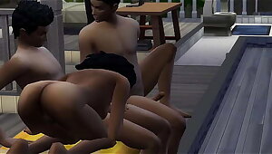 The sims Twisted family, when the father watch tv, the wife have a threesome with the boys
