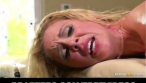 Busty blonde MILF gets an oily massage that turns into sweaty sex